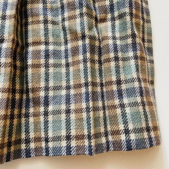 Vintage Skirt 100% Wool Pleated Tan Green Academic Cottagecore Library Made USA - Picture 3 of 7